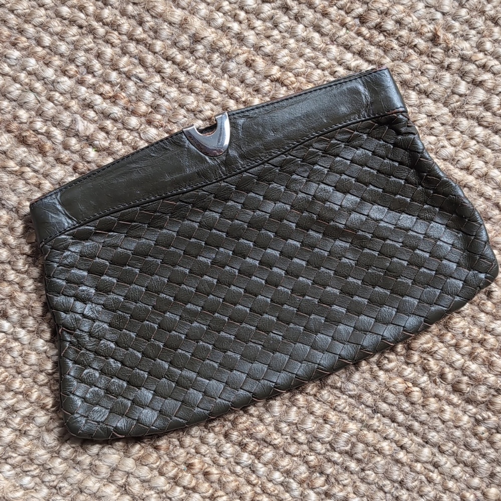 Vintage Woven Leather Clutch Purse (Green)
